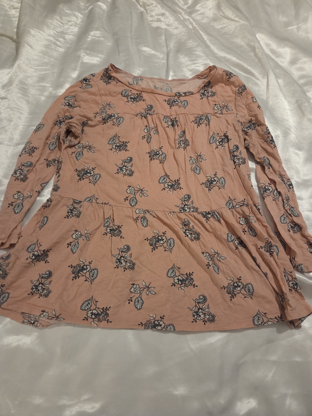 LOFT Peach Floral Long-Sleeve Tunic Top